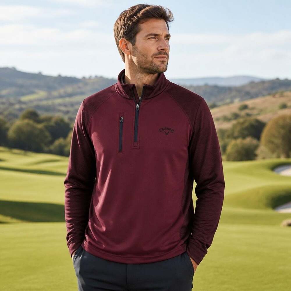 Callaway Mens Red Polyester Tech Fleece Quarter-Zip Golf Pullover Size L